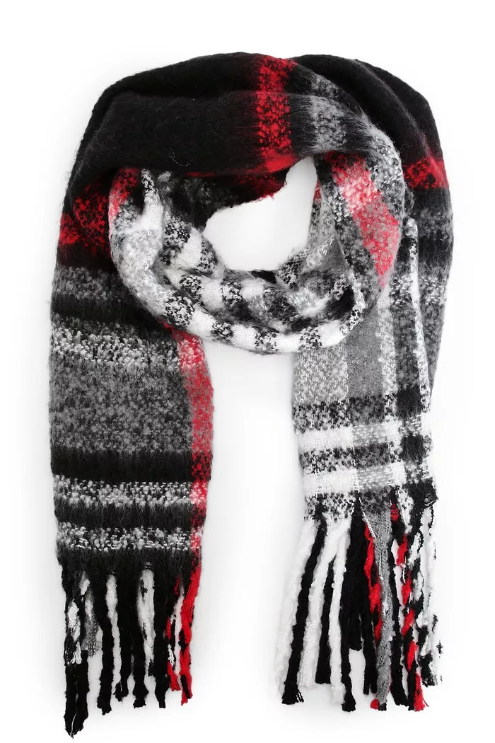 Chunky Black & Red Flannel Tassel Scarf | boohoo (US & Canada)
