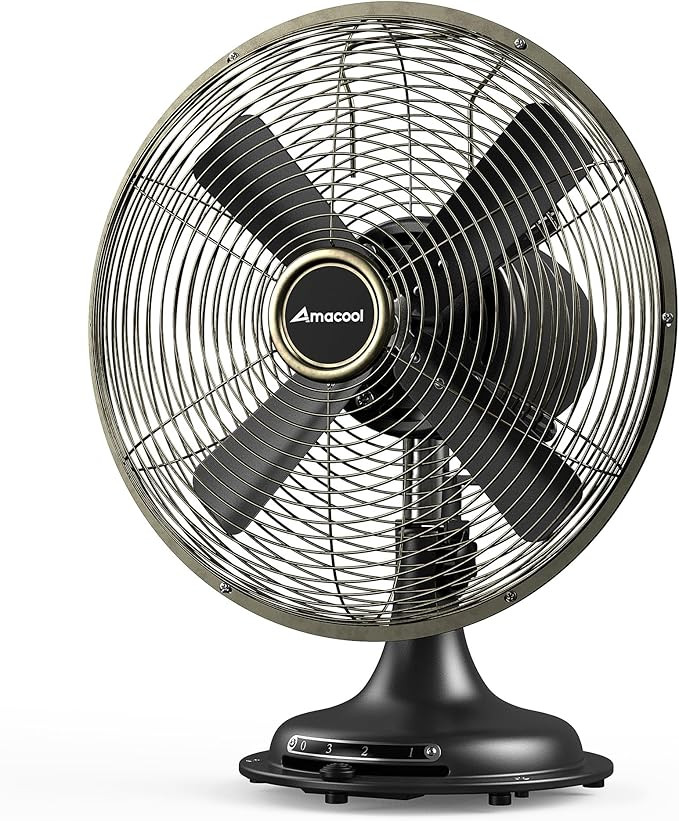 AMACOOL Oscillating Vintage Fan, All Metal 8" Retro Table Top Fan, Adjustable Head Tilt, Quiet 3 ... | Amazon (US)