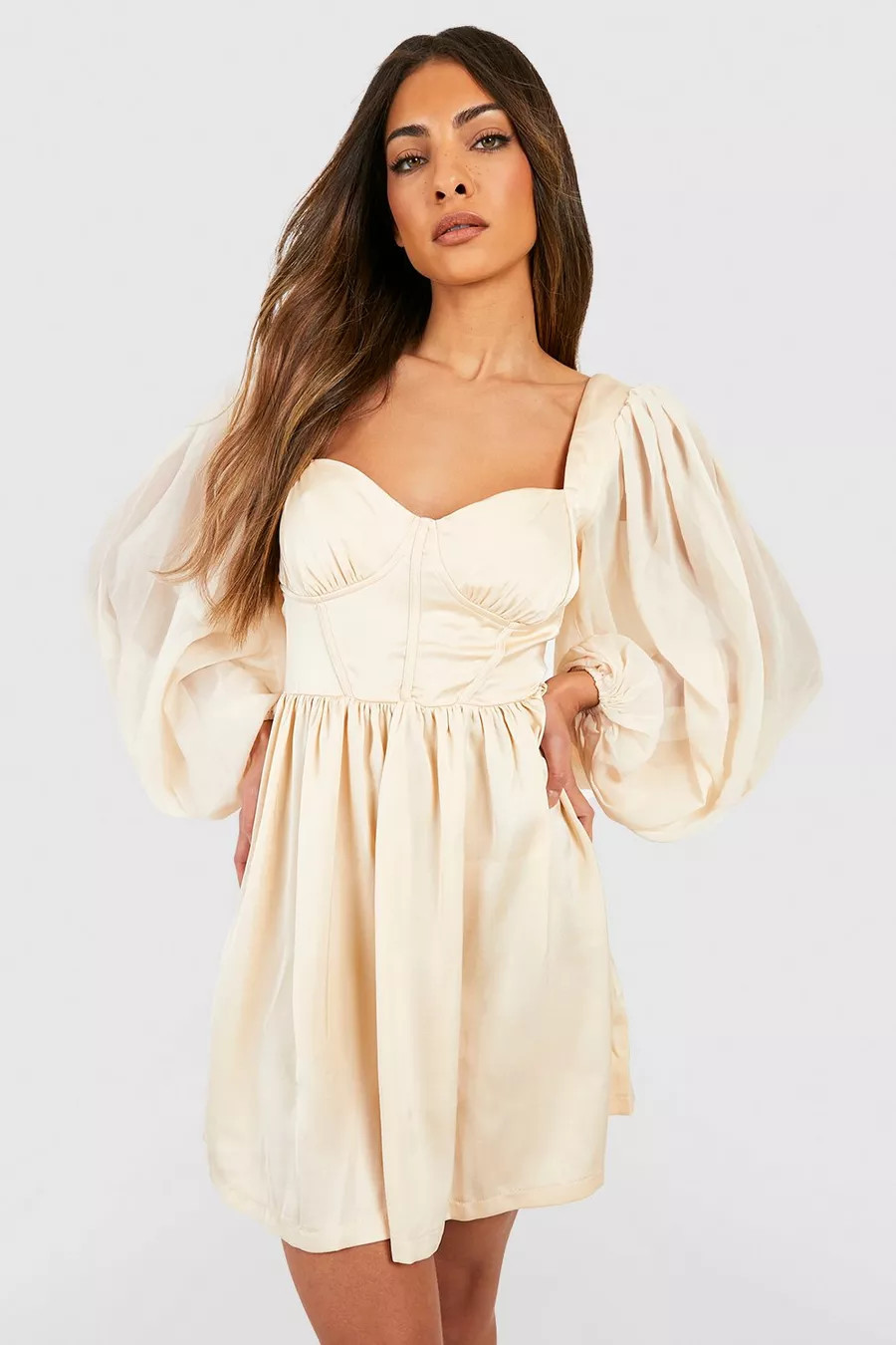 Chiffon Satin Contrast Skater Dress | Boohoo.com (US & CA)