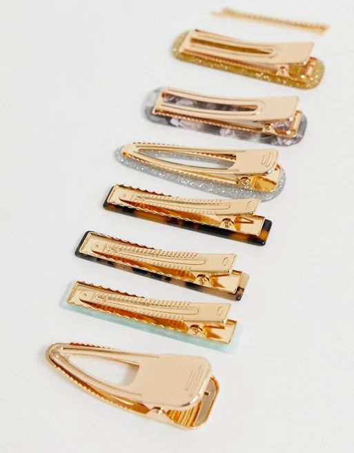 ASOS DESIGN pack of 8 hair clips in mixed metals resin and pearls | ASOS UK