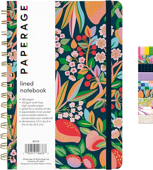 PAPERAGE Lined Spiral Journal Notebook, (Cherry Blossom/Fruit), 160 Pages, Hardcover Journal for ... | Amazon (US)