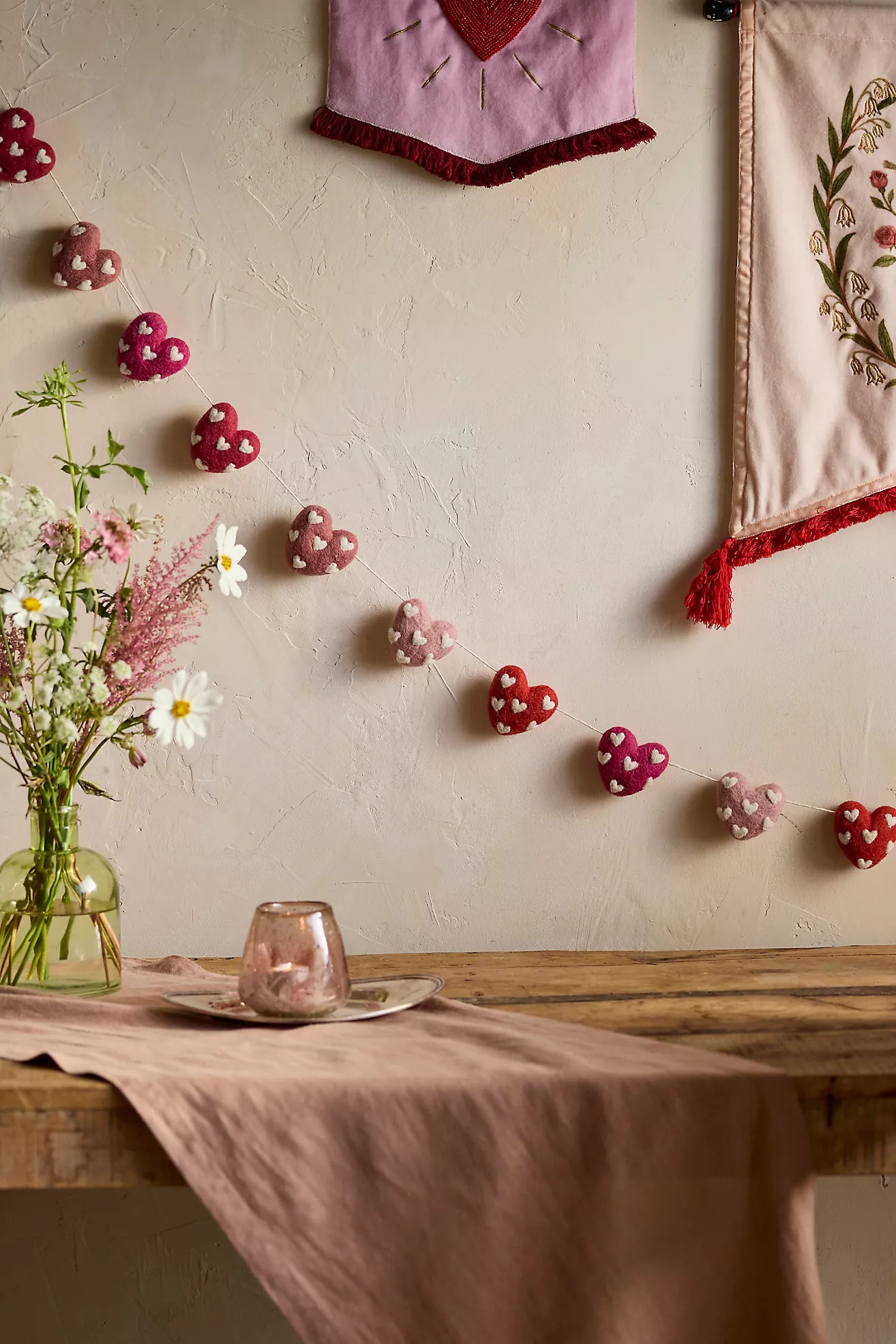 Embroidered Hearts Felt Garland | Anthropologie (US)