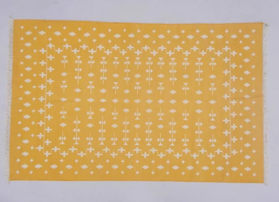 Multiple Sizes Cotton Yellow And White Handmade Cotton Rug | Etsy | Etsy (US)