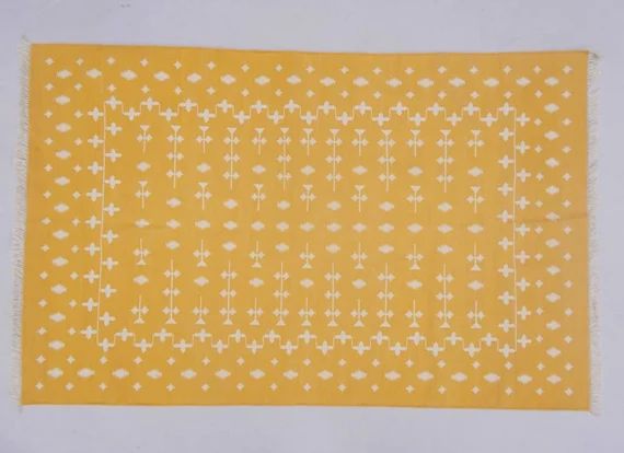 Multiple Sizes Cotton Yellow And White Handmade Cotton Rug | Etsy | Etsy (US)