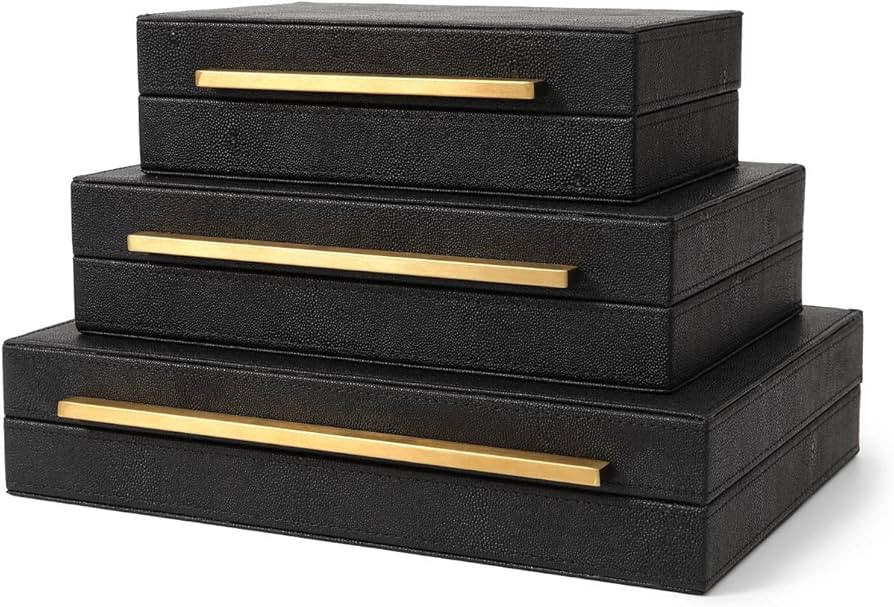 Sagadale Set of 3pcs Immitation Black Faux Shagreen Leather Jewelry boxes, Decorative boxes,Stora... | Amazon (US)