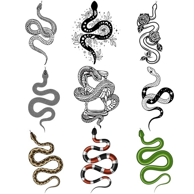 CARGEN Realistic Snake Temporary Tattoos - 3 Sheets 9 Design 3D Snake Stickers Fake Tattoos Snake... | Amazon (US)