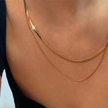 pcsSet Minimalist Gold Color Stainless Steel Double Layer Necklace For Women | SHEIN