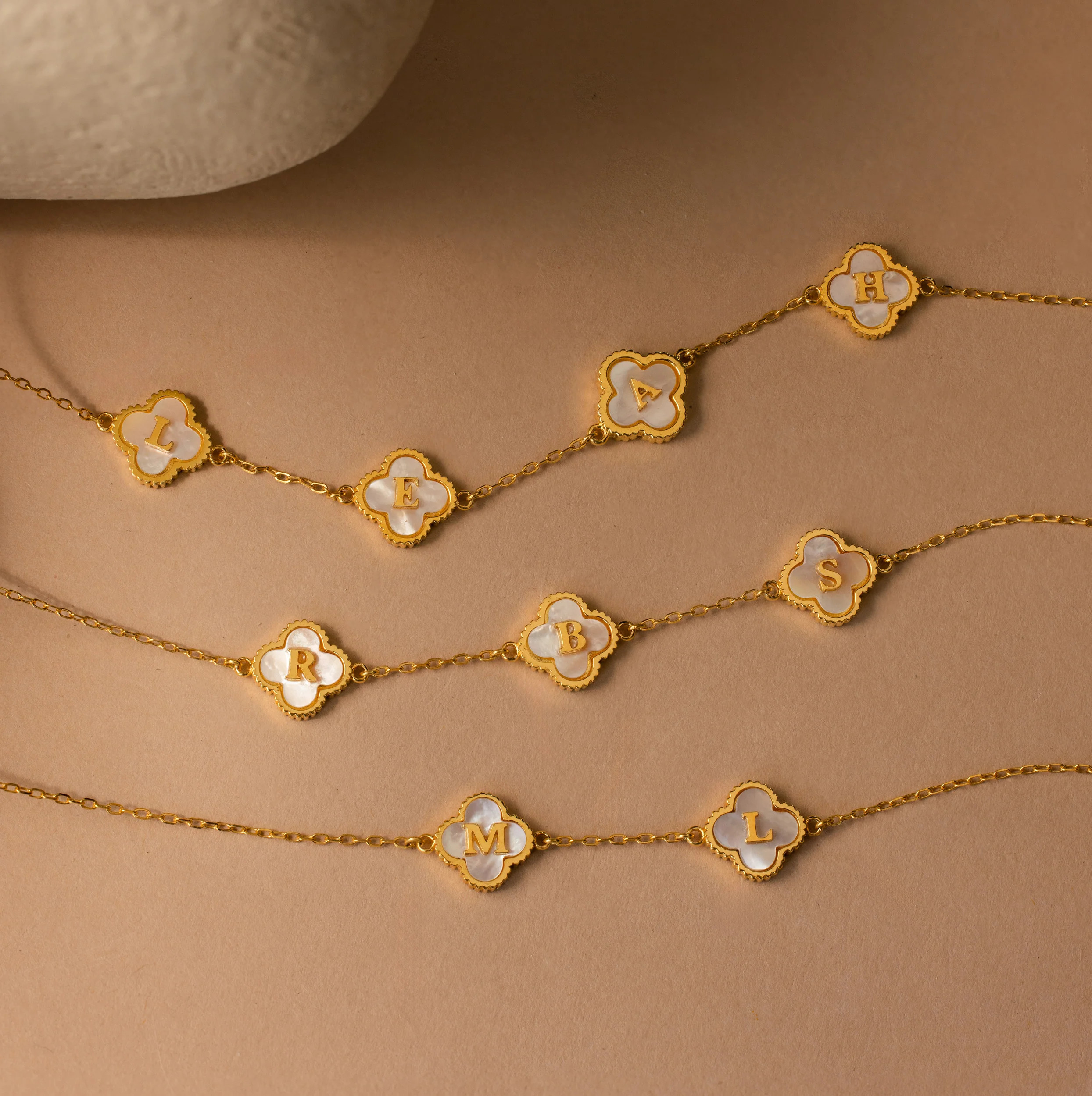 Pearl Clover Letter Necklace | Caitlyn Minimalist