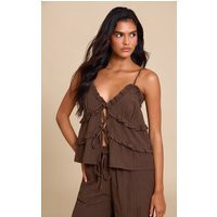 Brown Textured Strappy Cami Top | PrettyLittleThing US