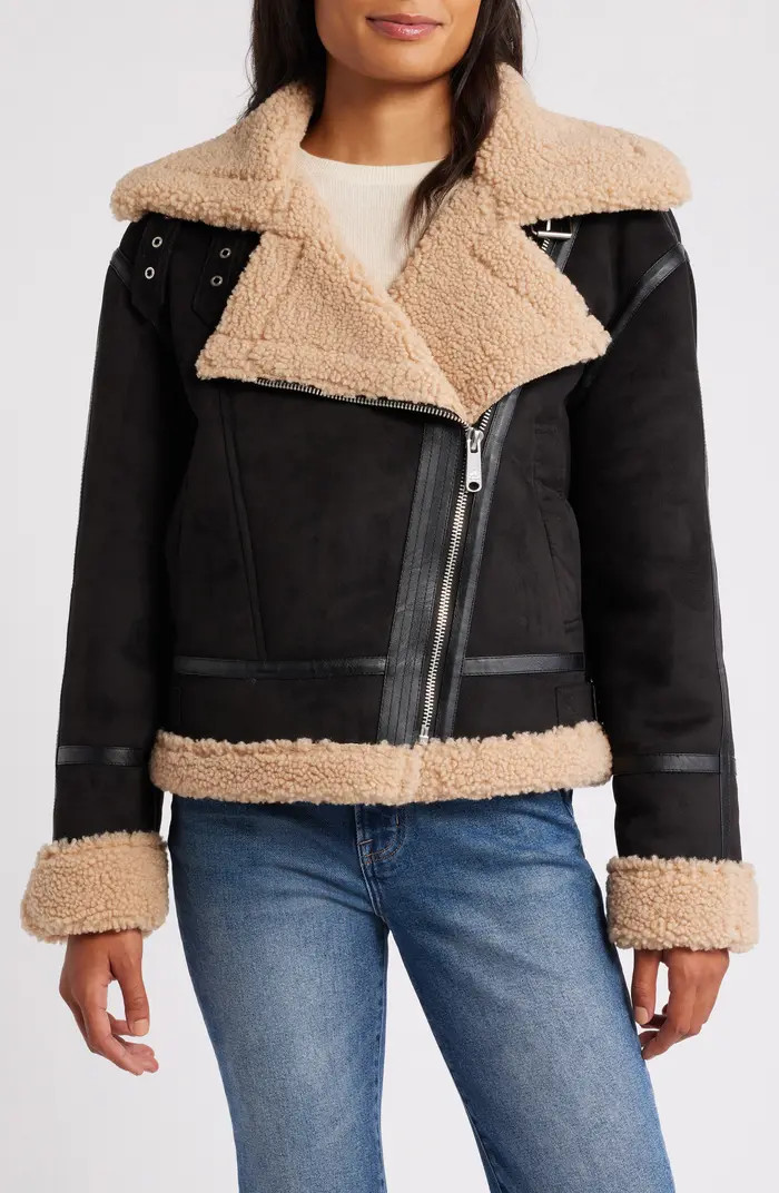 Sam Edelman Notched Lapel Faux Shearling & Faux Suede Jacket | Nordstrom | Nordstrom