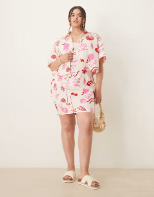 ASOS DESIGN Curve poplin cami mini dress in conversational print - part of a set | ASOS (Global)