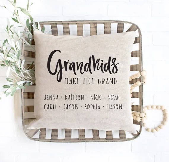Read the full title
    Grandkids Make Life Grand - Grandparent Pillow Case - Name Pillow Cover -... | Etsy (US)