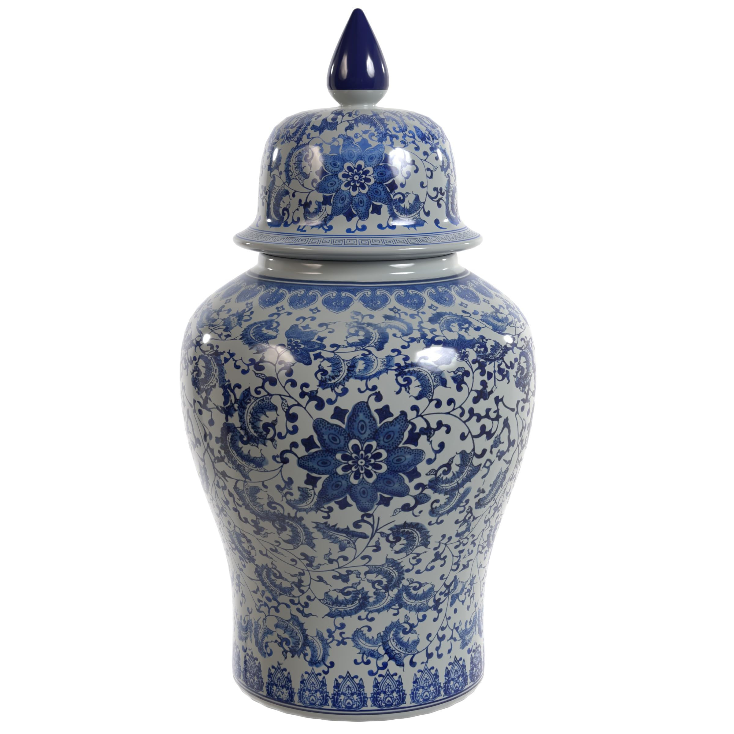 Red Lantern 18" Floral Blue & White Porcelain Temple Jar | Amazon (US)