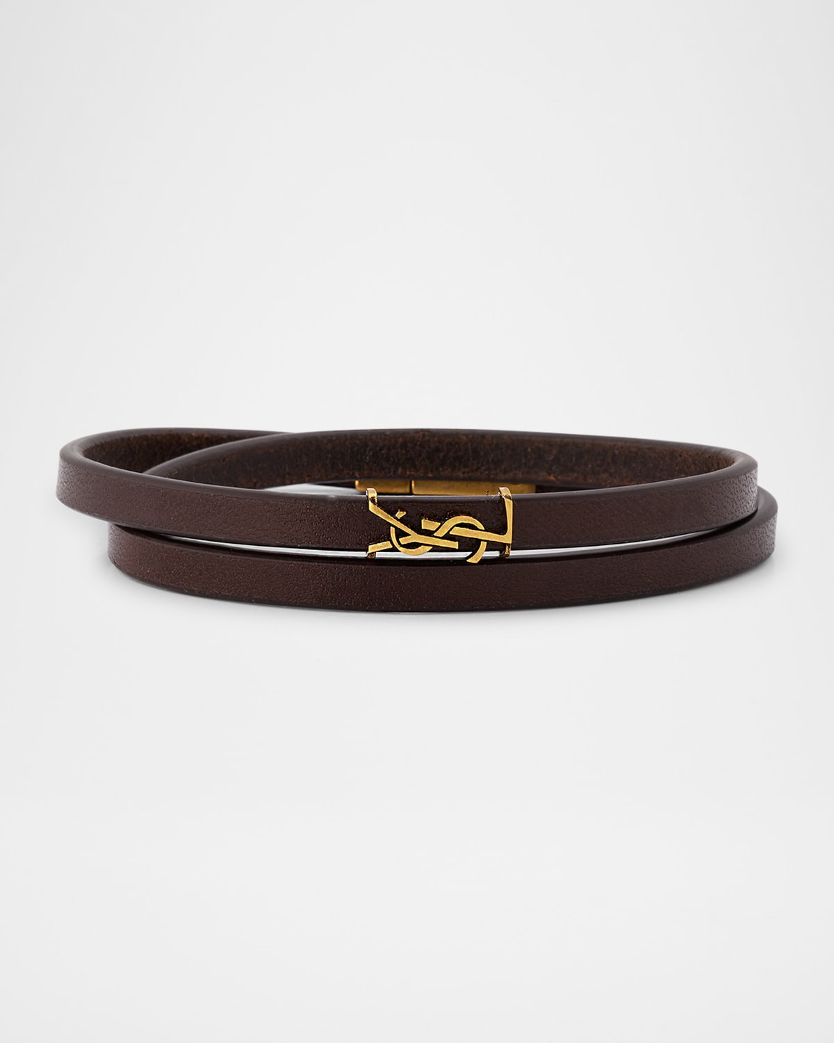 YSL Thin Double Wrap Leather Bracelet | Neiman Marcus