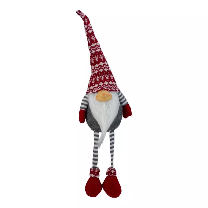 Northlight 24" Gray and Red Smiling Dangling Leg Christmas Gnome Decoration | Target
