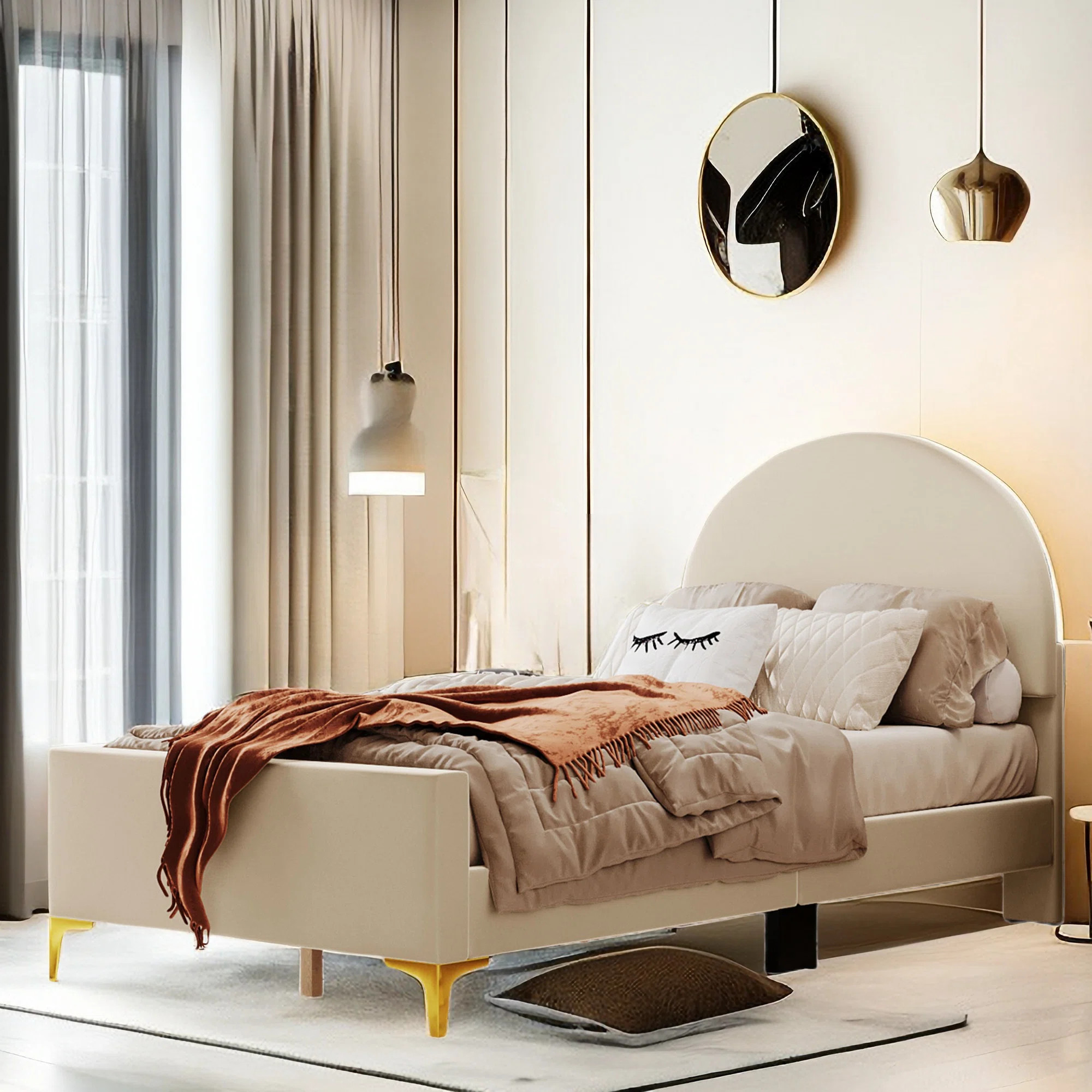 Cartaya Upholstered Platform Bed with Classic Semi-circle Shaped Headboard and Mental Legs | Wayfair North America