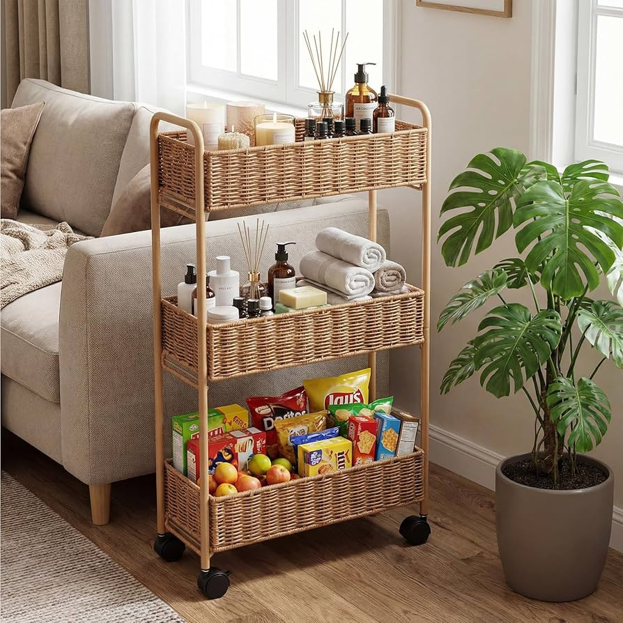 FOCHIER F Utility Slim Storage Cart,3-Tier Rolling Kitchen Office Laundry Room Cart,Mobile Shelvi... | Amazon (US)