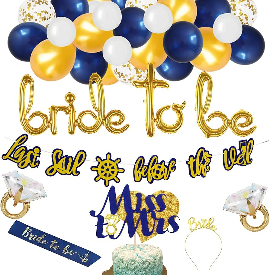 Nautical Bachelorette Party Decoration Naughty Wedding Shower Supplies-Bridal Sash+Tiara,Last Sai... | Amazon (US)