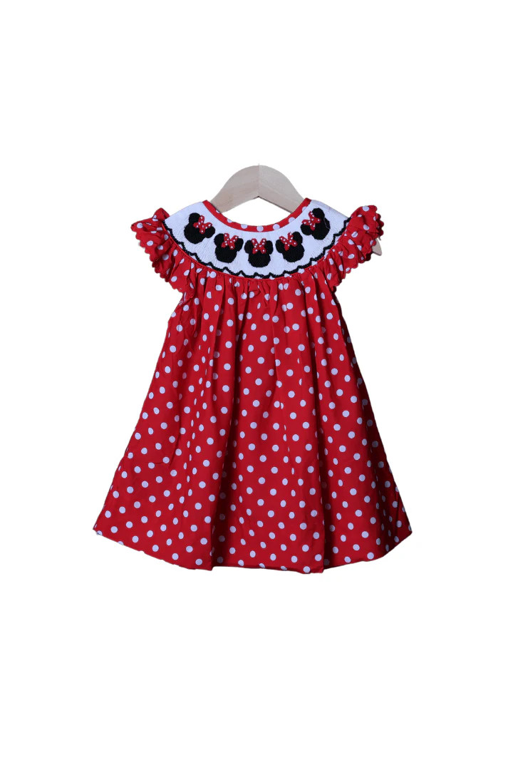 Smocked Mouse Red Polka Dot Dress | The Smocked Flamingo