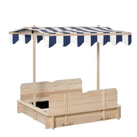 Outsunny Wooden Kids Sandbox w/ Cover Adjustable Canopy Convertible Bench Seat Bottom Liner | Walmart (US)