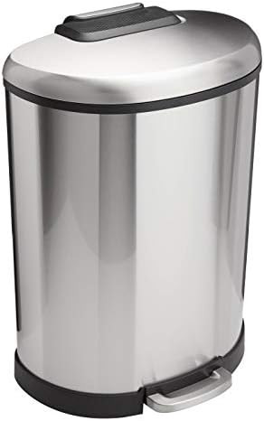 Amazon Basics 50 Liter / 13.2 Gallon Soft-Close Trash Can with Foot Pedal - D-Shaped, Stainless S... | Amazon (US)