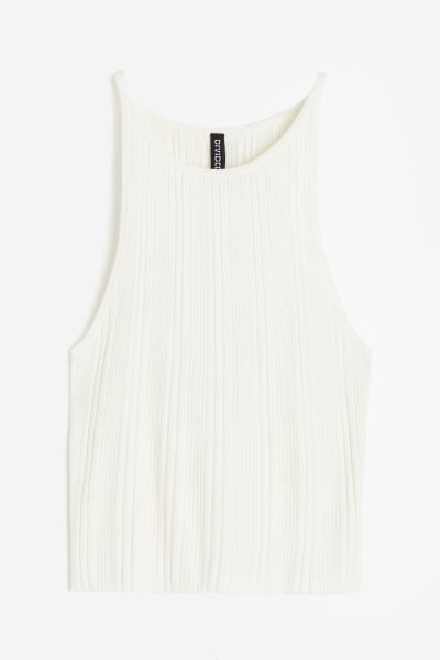 Rib-knit Tank Top - Round Neck - Sleeveless - Beige - Ladies | H&M US | H&M (US + CA)