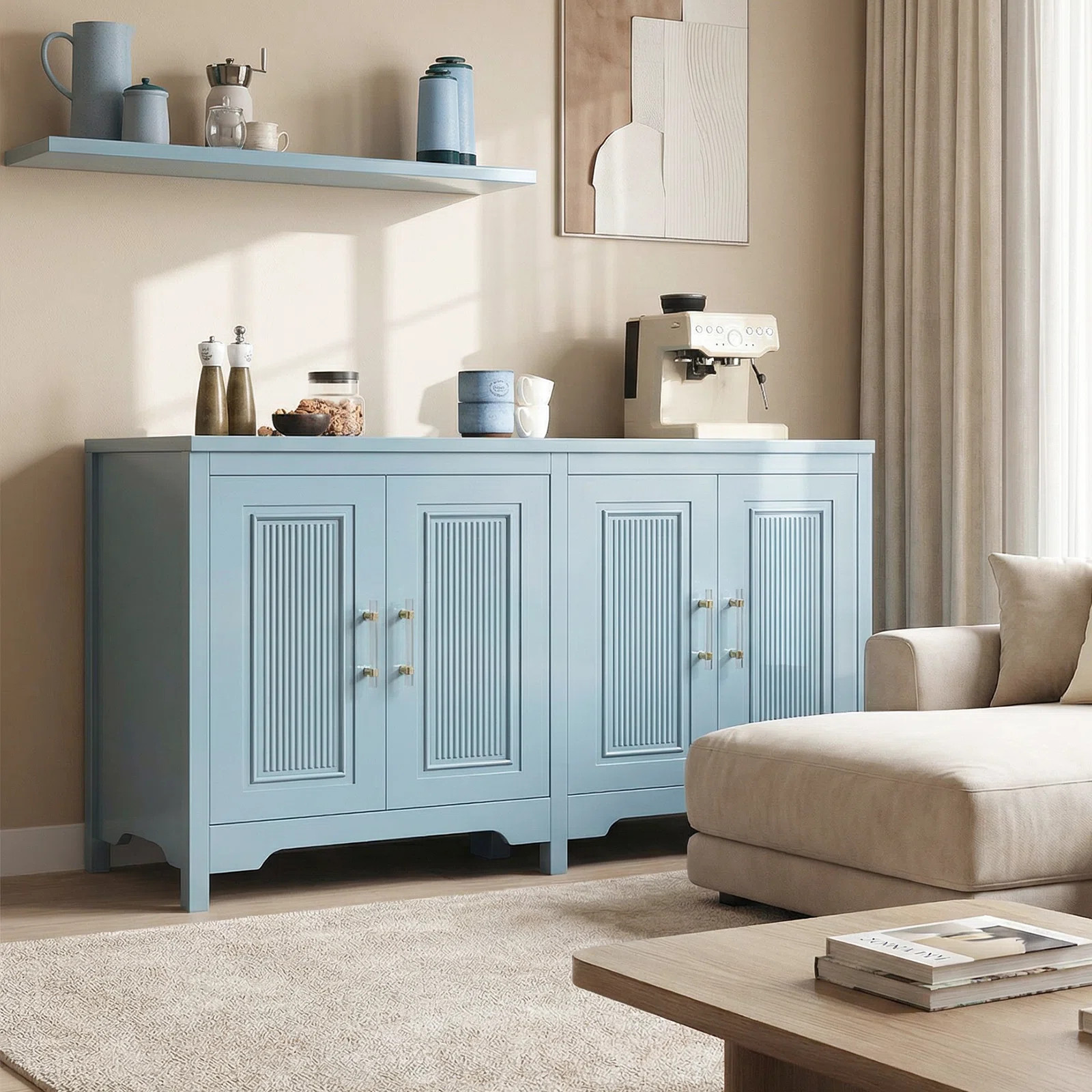 Green 4-Door Storage Cabinet With Adjustable Shelves – Modern Sideboard For Kitchen & Living Room | Wayfair North America