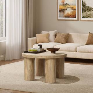 27.6 in. Oak Round Wood Coffee Table with 4-Pillar Legs | The Home Depot