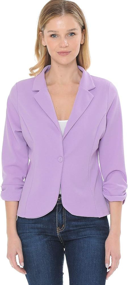 MINEFREE Women's 3/4 Sleeve Lightweight Casual Work Knit Blazer Jacket Fuchsia S at Amazon Women... | Amazon (US)