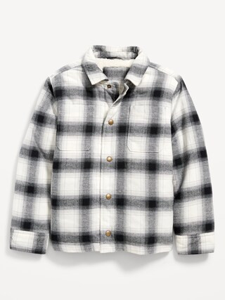 Gender-Neutral Cozy Plaid Flannel Sherpa-Lined Shacket for Kids | Old Navy (CA)