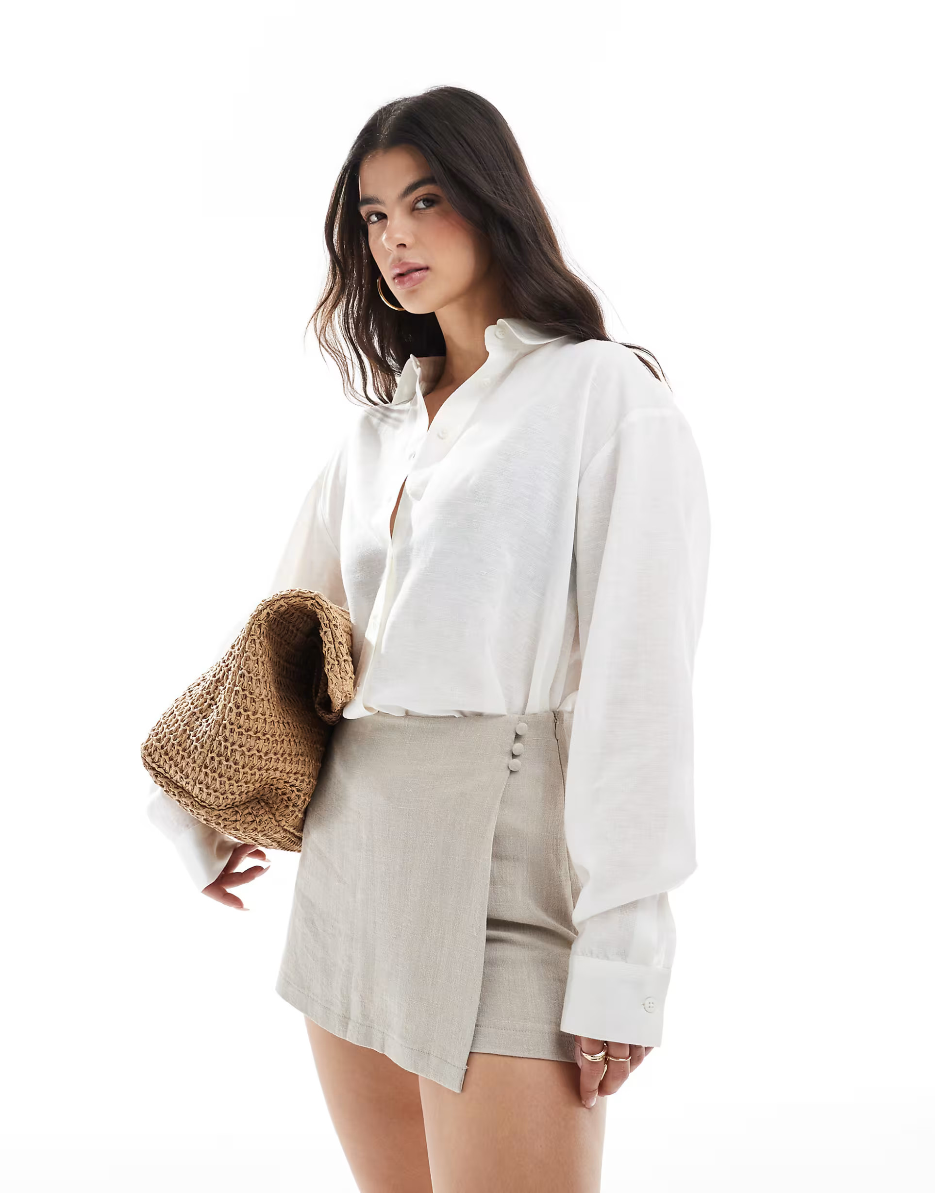 ASOS DESIGN linen blend shirt in white | ASOS (Global)