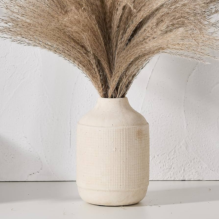 SIDUCAL Ceramic Rustic Farmhouse Vase | 7 Inch Pottery Decorative Flower Vase for Home Decor | Sand Glaze Finish Boho Vase for Table, Living Room, Bathroom Decoration, Shelf Decor, Mantel, White | Amazon (US)