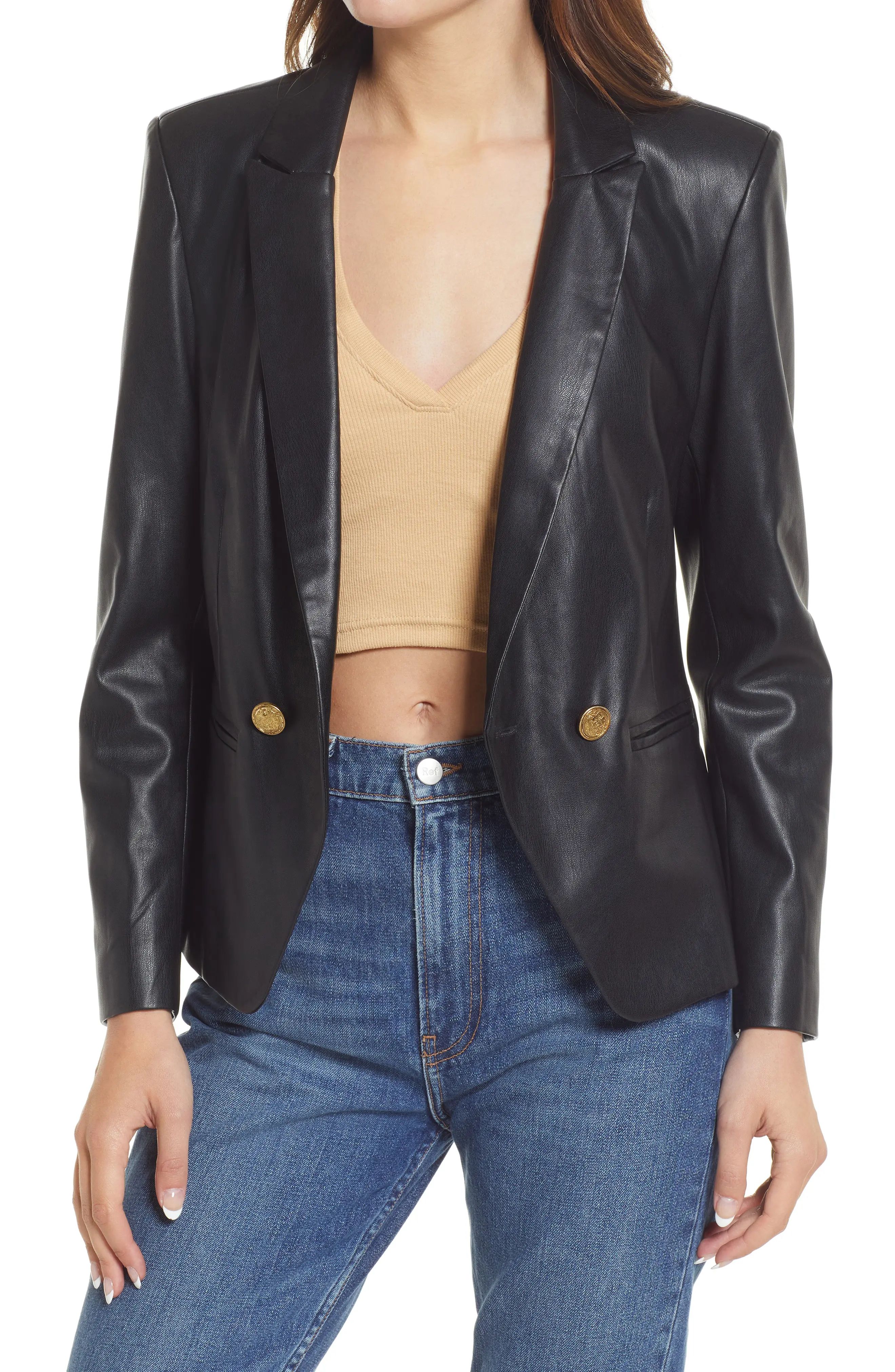 BB Dakota by Steve Madden Faux Leather Blazer, Size Large in Black at Nordstrom | Nordstrom