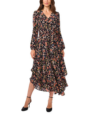 Women's V-Neck Belted Asymmetric-Hem Dress | Macy's