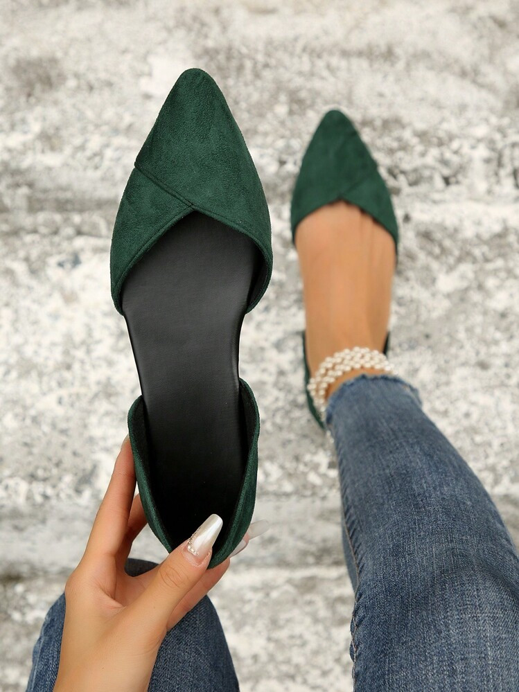 Women Point Toe Flats, Fashion Green Faux Suede Ballet Flats | SHEIN