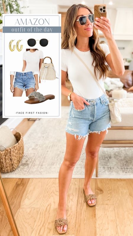 #amazon #ootd #whattowear #outfitinspo 
Wearing size small in bodysuit and 25 in Agolde shorts and 26 in Levi shorts! 
Live recreating these in real life for you! 

#LTKunder50 #LTKstyletip #LTKunder100