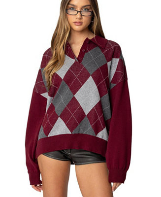 Women's Argyle Oversized Polo Sweater | Macy's
