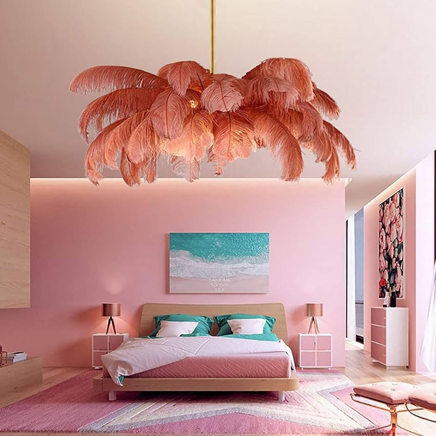 Large Feather Pendant Lamp,Creative Art Chandelier Luxury Hanging Lamp with Ostrich Feather Lamps... | Amazon (US)