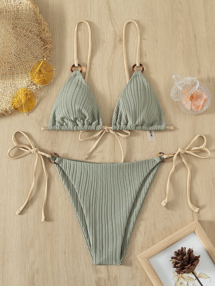 Ring Linked Triangle Tie Side Bikini Swimsuit | SHEIN