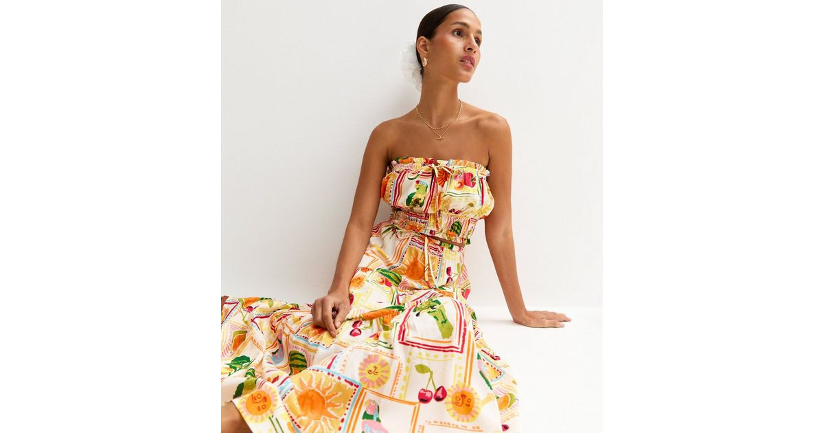 Cream Fruit Print Frill Trimmed Bandeau Top | New Look | New Look (UK)