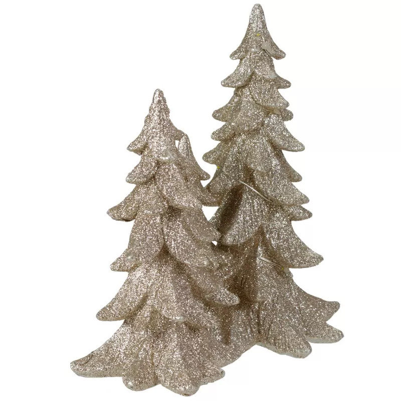 Northlight 7.5" LED Lighted Champagne Gold Glittered Christmas Trees Decoration, Warm White Light... | Target