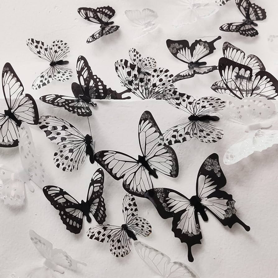 72 Pcs 3D Butterfly Wall Stickers, Waterproof PVC, Black & White, Removable Paper Decals with Sti... | Amazon (US)