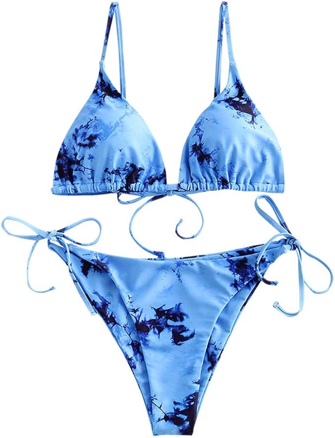 ZAFUL Women's Tie Dye Bikini Set Triangle String Bathing Suit High Cut Three Piece Swimsuit | Amazon (US)