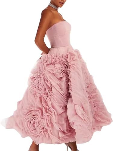 DNEKSEIK Women's Tulle Layed Ball Gowns Tiered Strapless Prom Dresses Tea Length Formal Evening D... | Amazon (US)