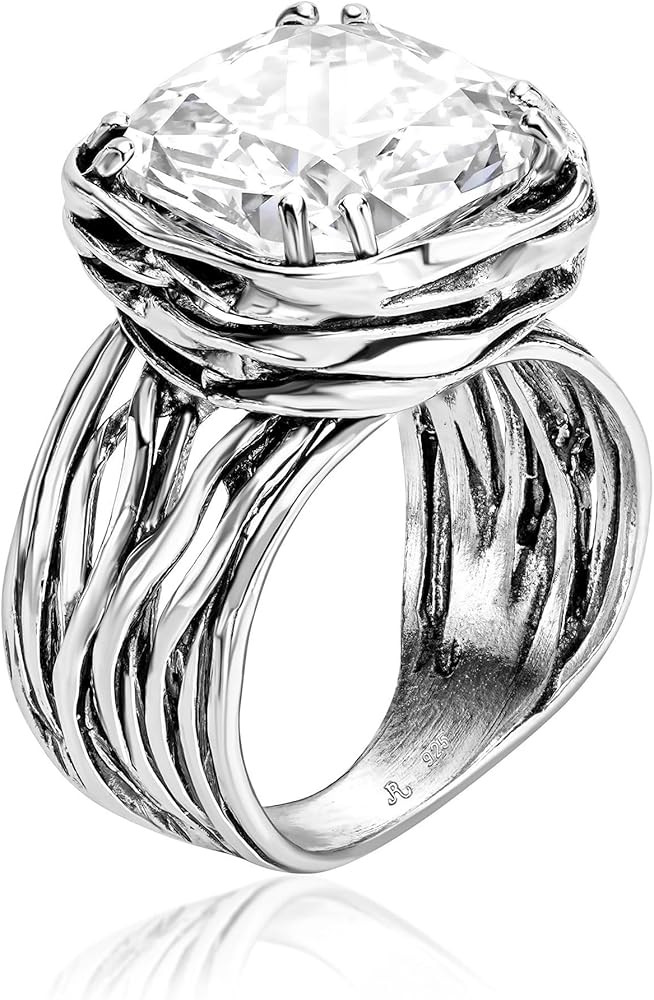 JEAN RACHEL JEWELRY 925 Sterling Silver Ring - Wrap Vintage Design with Cushion Shaped Cubic Zirc... | Amazon (US)