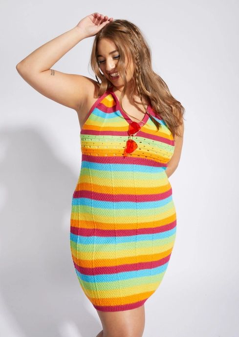 Plus Striped Crochet Halter Dress | rue21