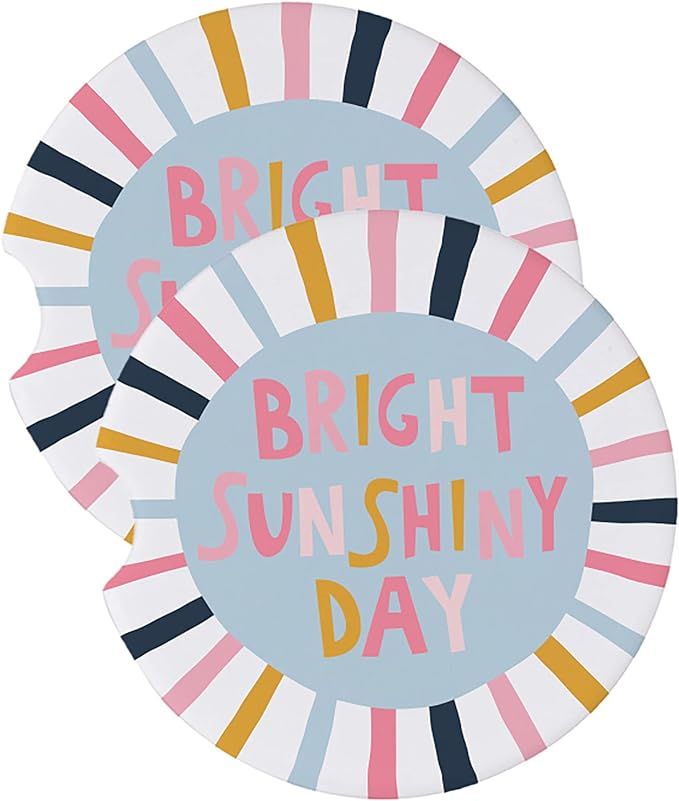 Mary Square Bright Sunshiny Day Stripe 2.5 inch Ceramic Absorbent Car Coaster Set of 2 | Amazon (US)