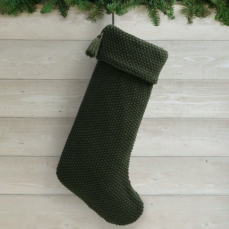 My Texas House Sophia Green Acrylic Cable Knit Christmas Stocking, 20" x 10" - Walmart.com | Walmart (US)