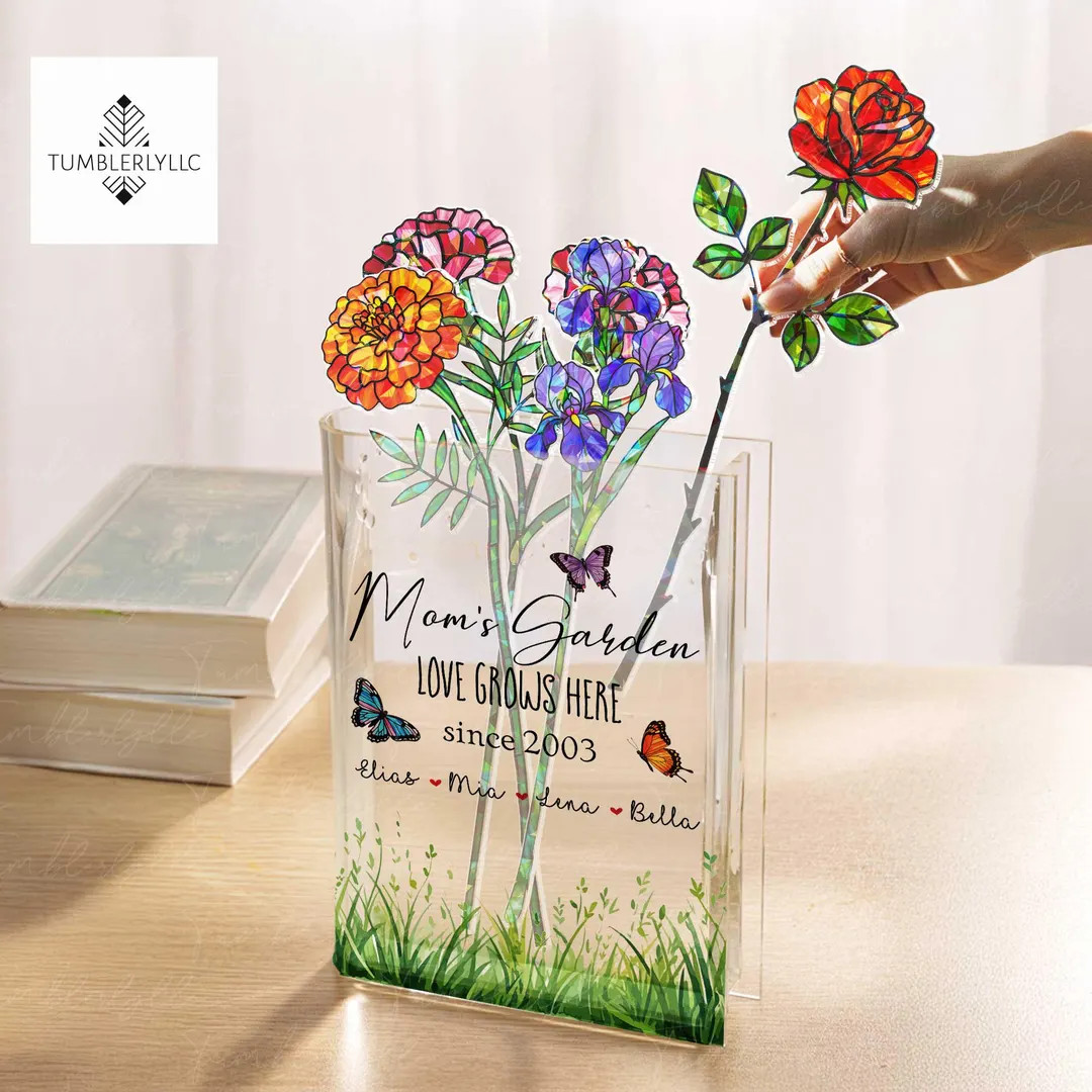 Custom Mom's Garden Acrylic Holographic Birth Flowers & Acrylic Book Vase with Names – Hologram... | Etsy (US)