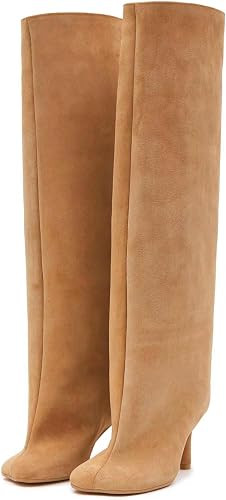 UBWDU Women's Knee High Boots Square Toe Stiletto Heels Tall Boots | Amazon (US)